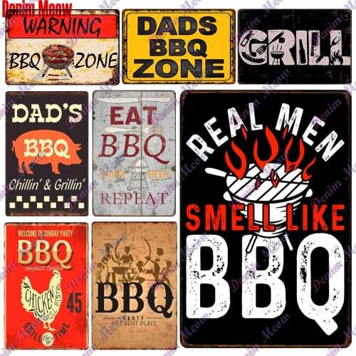 Dads BBQ Zone Vintage Barbeque Party Metal Sign Grill Time Wall Art Poster for Bar Pub Kitchen Retro Printing Home Decor WY81