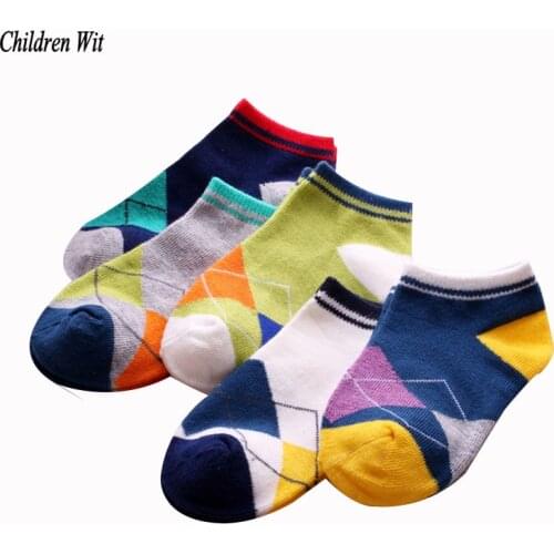 CHILDREN WIT 2019 Spring Summer Kids Socks Cotton Boys Socks Girls Socks 4-12 Year Kids Casual Boat Socks 5 Pairs/lot