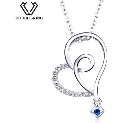 DOUBLE-R Created Sapphire Pendants Real 925 Sterling Silver Heart Pendant necklaces Gemstone Fine Jewelry