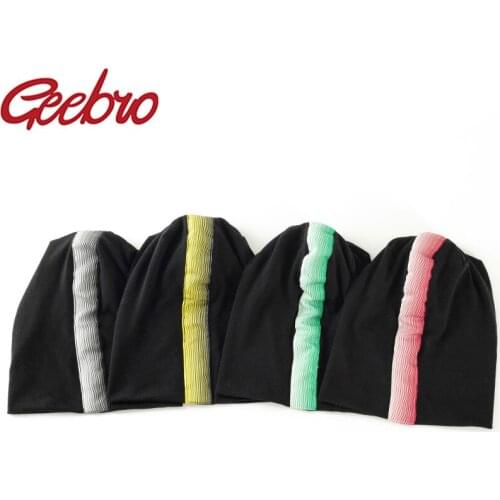 Geebro Women Spring Autumn Slouchy Multicolor Ribbon Beanie Hat For Ladies Fashion Baggy Beanie Skullies Caps Female Bonnet Hats