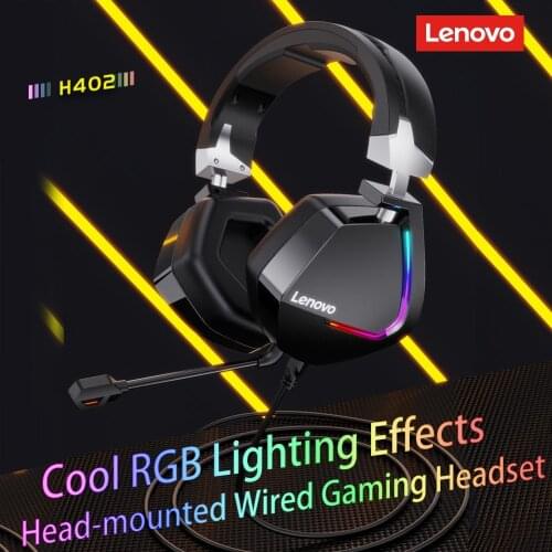 Lenovo Gaming Headset Wired Earphones Surround Sound RGB Colourful Light Deep bass in-ear with Mic for PC Laptop Gamer Headset
