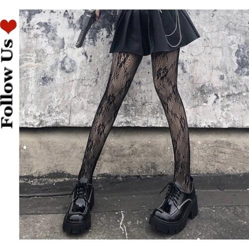 Japanese Black Pantyhose Retro Rose Flower Vine Fishnet Lace Spring Autumn Tight Pantyhose Bottoming Stockings Female Gothic