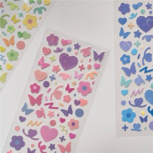 Korean Ins Laser Butterfly Flowers Sticker Kawaii DIY Scrapbooking Mobile Phone Computer Decoration Stickers Stationary Supplies