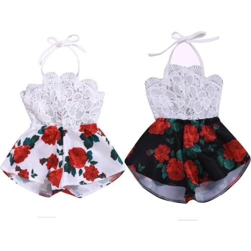 Summer 0-3Y Infant Baby Girl Romper Sleeveless Belt Lace Flowers Print Jumpsuit Sunsuit Outfits Clothes