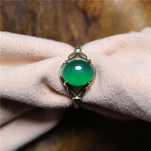 Liemjee Personality Fashion Jewelry Green Agate Silver Plated Inlaid Hollow Fox Ring For Women Feature Concise Namour Charm Gift