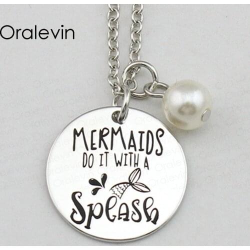 MERMAIDS DO IT WITH A SPLASH Inspirational Hand Stamped Engraved Charm Pendant Necklace Fashion Jewelry,10Pcs/Lot, #LN2387
