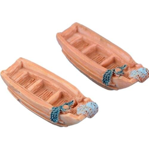 2Pcs Mini Resin Ship Boat Miniature Craft Decoration Micro Landscape Moss Terrarium Bonsai Figurines Dollhouse Gift Home Decor