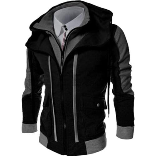 Casual Men Jackets Coats Winter Thick Warm Zipper Hooded Jackets Fake Two Pieces Sports Sweatshirt Coat Jacket Mens Clothing