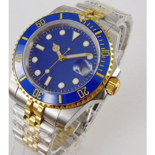 40mm Sapphire Glass MIYOTA 8215 Automatic Mens Watch blue Dial jubilee Strap Date Indicator Watch Case Wristwatch