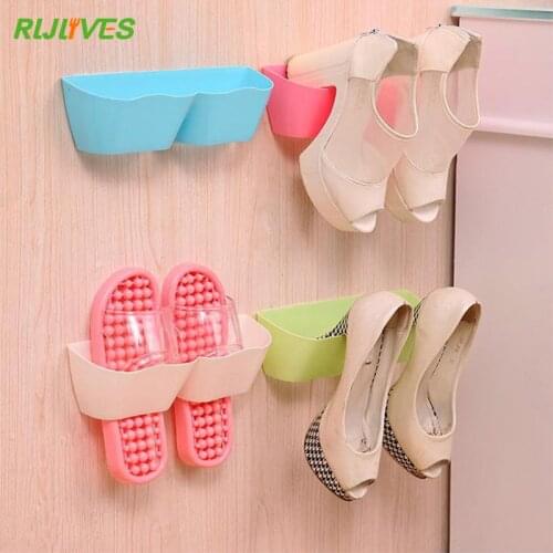 RLJLIVES Wall-Mounted Sticky Hanging Shoe Hook Shelf Rack Shoes Holder Storage Organizer