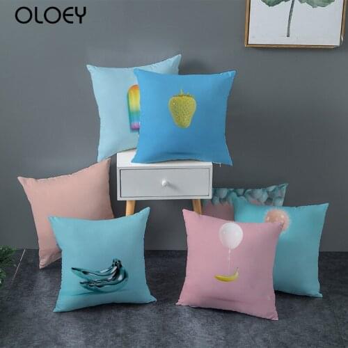 Summer Yellow Banana Cushion Covers Polyester Balloon Popsicle Pattern Pillowcase Home Decoration Sofa Cushion Cover 45*45cm