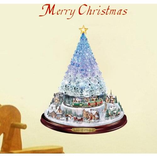 Newly Christmas Tree Rotating Sculpture Train Decorations Paste Window Paste Stickers Pegatinas Christmas Decorations For Home