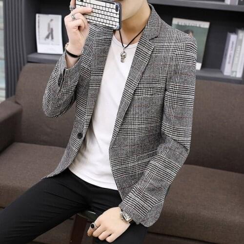 Wholesale Vintage Plaid Blazer British Stylish Male Blazer Suit Jacket Business Casual One Button Blazer Regular Abrigo Hombre