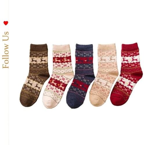 Autumn/Winter Warm Womens Socks Christmas Golden Silk Deer Rabbit Wool Socks