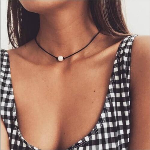 New Jewelry Imitation Pearl Knotting Leather Rope Womens Necklace Wholesale Necklace Choker Necklace Women Naszyjnik