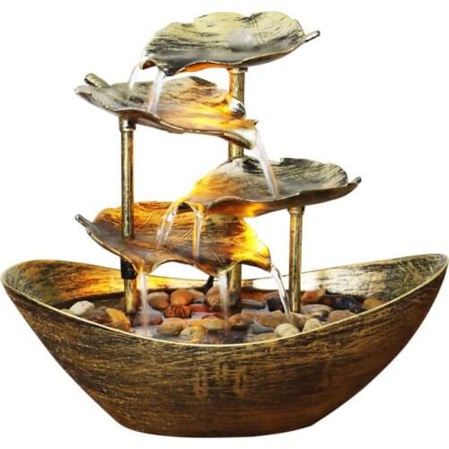 Sailing Lotus Leaf Shape Desktop Fountain With Led Lights USB Charging Lotus Leaf Fountain Desktop Ornaments Home Decoration