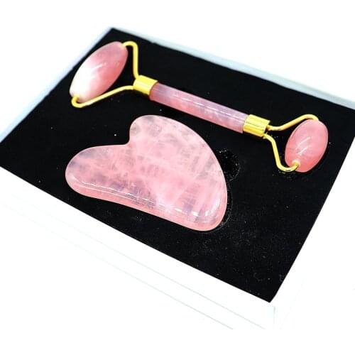 Face Massage Roller Skin Care Set Stone Gua Sha Rose Quartz Natural Crystal Jade Massager Facial Body Health Wrinkle Tapes