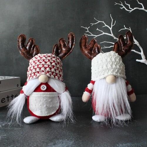 Xmas White Beard Doll Fashion Small Cute Christmas Faceless Doll Ornament Antlers Old Man White Beard Doll Home Decoration Craft