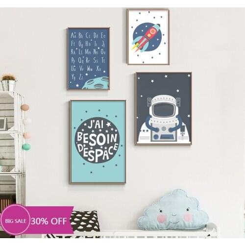 Christmas Decoration Canvas Painting Cartoon Poster Space Astronaut Rocket Wall Art Mural Picture Decoracion Para El Hogar