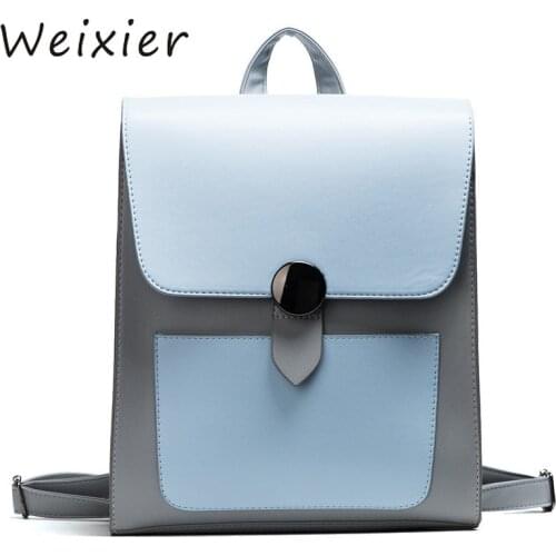 WEIXIER Backpack Womens PU Leather Backpacks Female School Backpacks For Teenage Girls Shoulder Bags Student Casual Bag AL-49
