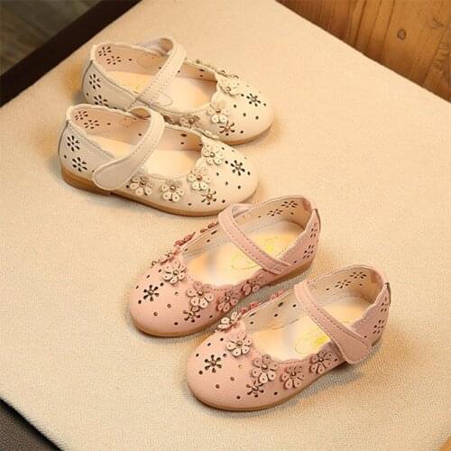 Spring Girls Shoes Pu Leather Party Shoes For Kids Children Flowers Mary Janes Shoe Hollow Out Sandals white Pink