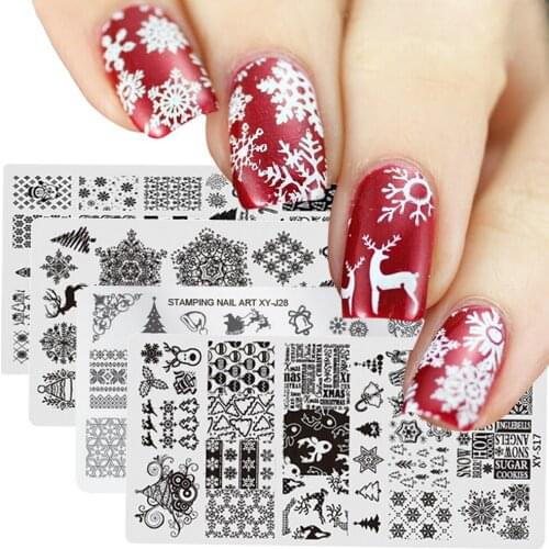Nail Art Stamp Board Leaf Flower Christmas Series Snowflake Geometric Lace Nail Polish Printing Jelly Stamping Scraper Tool