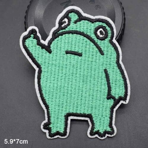 Lovely Middle Finger Green Animal Girl Iron on Full Embroidered Cheap Ironing Cloth Patch For Boys Clothes Backpacks Apparel
