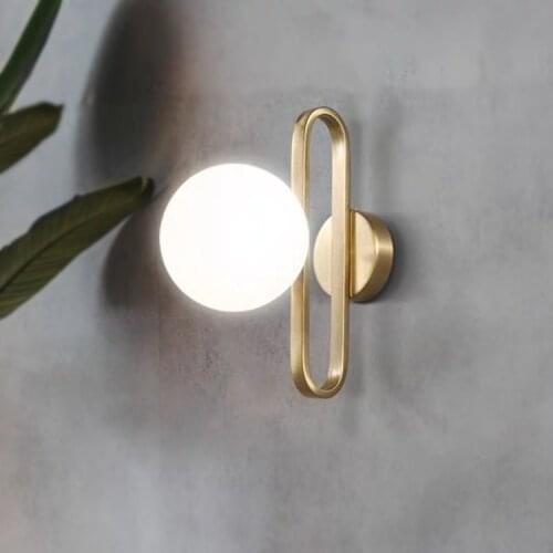 Modern Matte Golden Wall Mount Holder Wall Lamp with Frosted Ball Glass Shade G9 LED 7W Bulb for Bedroom Bedside Wall Sconce