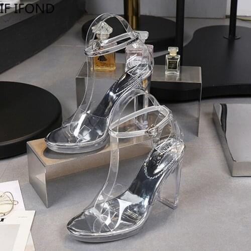 IF IFOND Women Pumps Summer PVC Transparent 11cm High Heels Open Toe Sexy Sandal Night Club Ladies Shoes Zapatos De Mujer