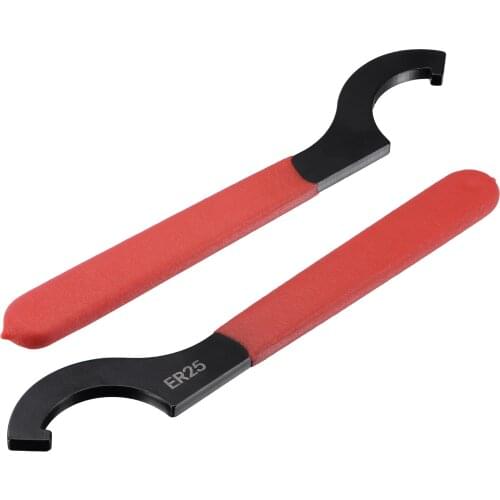 Uxcell C Hook Spanner Wrench for Lathe Clamping ER25 Collet Chuck Nut with Red Non-slip Handle 2pcs