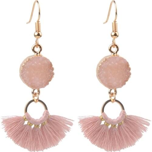 Vintage Bohemian Black Blue Grey Fabric Long Silk Tassel Earrings Boho Drop Dangle Earrings For Women Jewelry