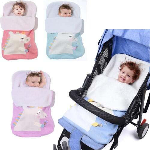Unicorn Knit Warm Newborn Sleeping Bag Infant Outdoor Trolley Sleep Bag Feet Baby Swaddle Wrap Knit Envelope Bag