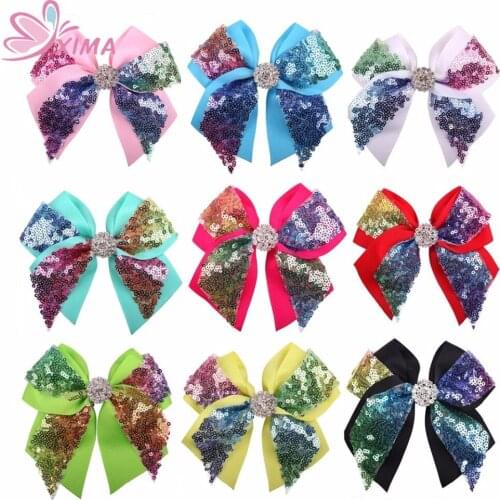 XIMA 1PC Retail 4.5"Glitter Sequin Hair Bows with Bling Diamond Hair Clips for Kids Hairgrips Children Hair Accessories