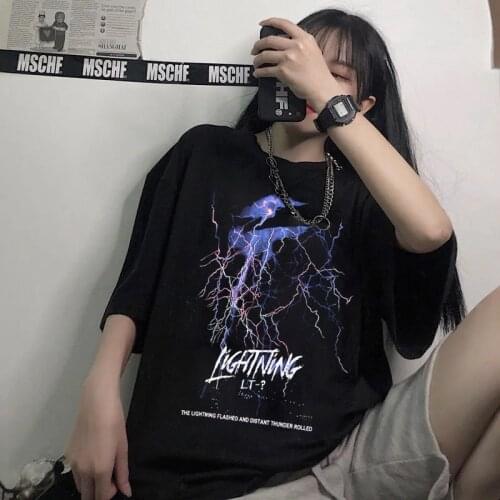 Y2k Top 2021 Harajuku New Custom Lightning Womens T-shirts Grunge Goth Summer Short-sleeved Graphic T Shirts