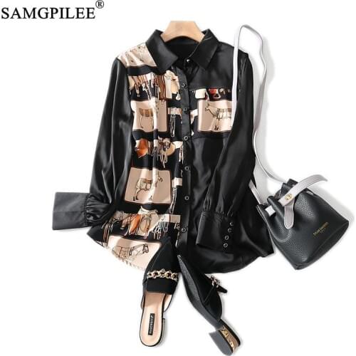 Fashion Women Blouses 2020 Autumn Elegant Casual Chiffon Full Sleeve Print Turn-down Collar Plus Size Autumn Women Clothing 3XL