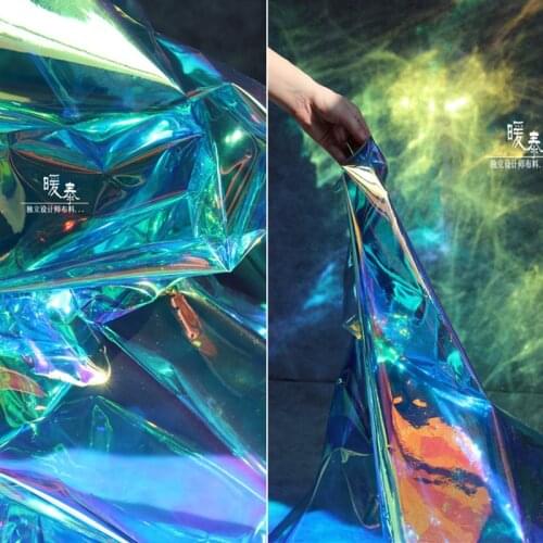 0.2mm TPU Fabric Fluorescent Blue PVC Waterproof DIY Reflective Clothes Raincoat Coat Bags Decor Laser Plastic Designer Fabric