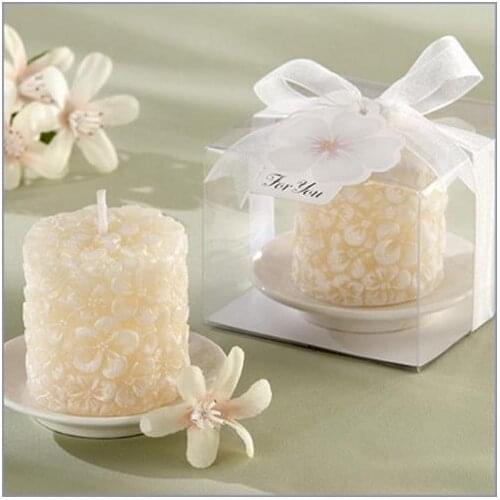 100pcs/lot wedding favor gift and giveaways -- Wedding party Souvenir Plumeria Floral-Scented Candle with Ceramic Candle Holder