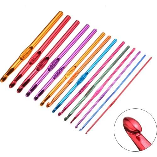 14pcs Aluminum Crochet Hook Kit Colorful Craft Knitting Yarn Needles 2mm~10mm Weave Crochet Needles For DIY Sewing Tools