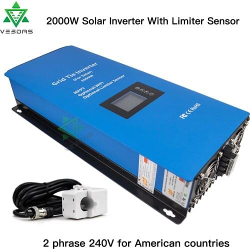 2000W 2 phase 240V Solar Inverter With Limiter Sensor MPPT On Grid Tie Invert 72V DC Microinverter Regulator for United States