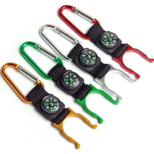 2016 New Outdoor Camping Aluminum Carabiner Water Bottle Rubber Holder Colorful Hiking Buckle Hook Carabiner with Compass