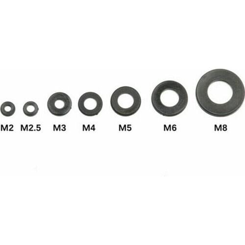 364pcs/Set Black Nylon Flat Ring Repair Washer Gasket For Metric M2-M8