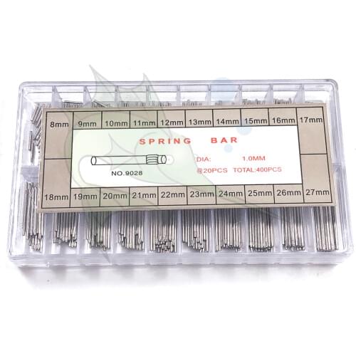 400pcs/box Stainless Steel Watch band Solid Pin kit box 8mm-27mm Assort Watch Bracelet knurled pins Set for Watchmakers