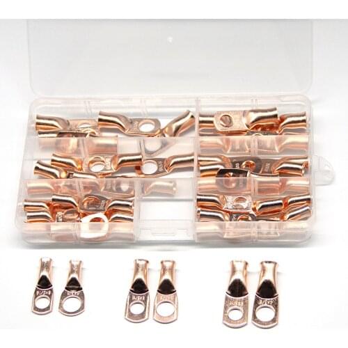 48PCS 3/8" 5/16" Wire Ring Crimp Terminals Bare Copper Wire Connectors Lugs 4/6/8 AWG Battery Soldered Terminal Lug Kit