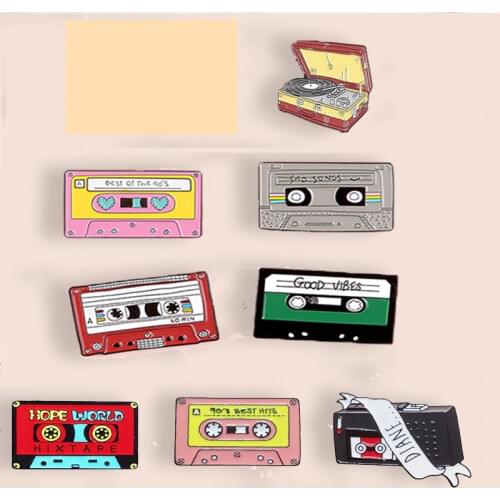 10 stlyes Magnetic Tapes Enamel Pins Red Pink Gray Green Badge Brooches Denim Clothes Fashion Music Jewelry Gift For Friends