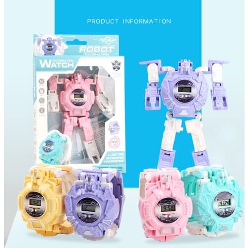 Kids Creative Electronic Deformation Robot Watch 2 In 1 Cartoon Transformation Wristwatch Toy for Boy Girl Birthday Christmas G