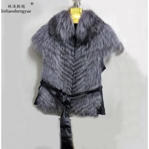 Linhaoshengyue 2014 Silver Fox Lapel Long Fur Coat