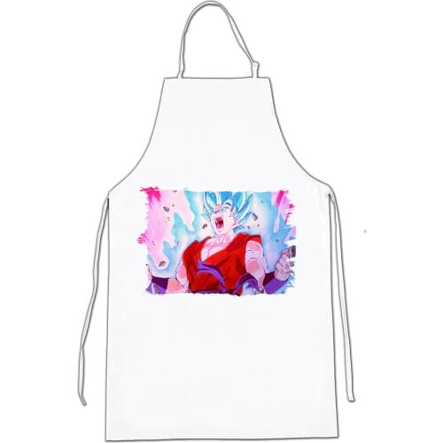 MERCHANDMANIA apron GOKU BLUE SSJ KAIOKEN home kitchen cooking white polyester fiber custom offer