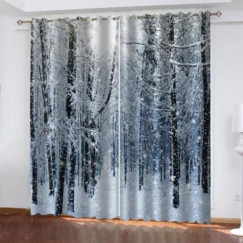 Photo 3D Curtains for Living Room Window snow forest curtains Drapes Cortinas Thickened blackout curtains
