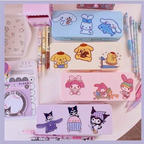 Hobbies Action Figures Fantasy Sanrio Series Kuromi Melody Double-layer Storage Stationery Box for Primary Gifts for Children