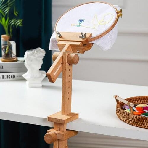 Sewing Tool Wooden Round Embroidery Hoop 360 Degree Adjustable DIY Desktop Stand Cross Stitch Rack Frames Rings for Gifts Mother